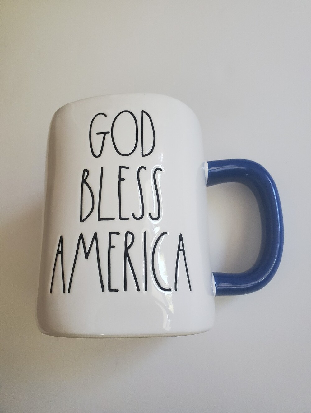 Rae Dunn God Bless America White & Blue Ceramic Coffee Mug